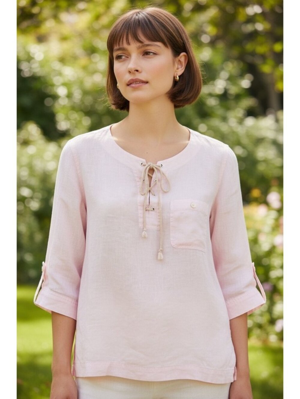 Lauren Ralph Lauren Pink Linen Lace Up Blouse Lightweight Top Size L